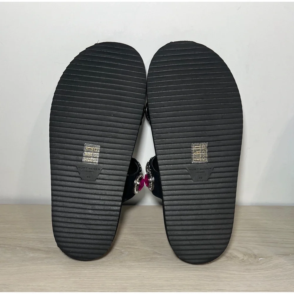 Kurt Geiger London Womens ORSON CRYSTAL Black Leather Slide Sandals Shoes Sz 9 - Picture 9 of 9
